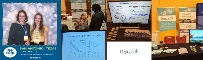 Collection of images of RepeatDx, telomere testing company, at PFF Summit 2019